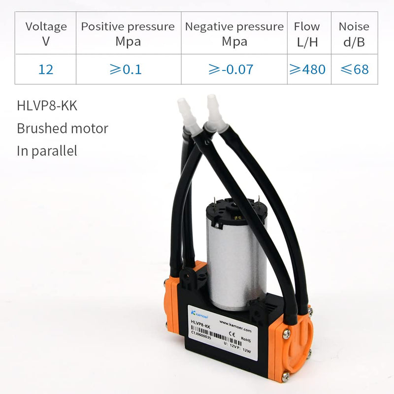 [AUSTRALIA] - Kamoer HLVP8 Mini Vacuum Pump 12V dc Brushed Motor air Pump Parallel Connection Super high percision Diaphragm Pump high Flow 480L/H 