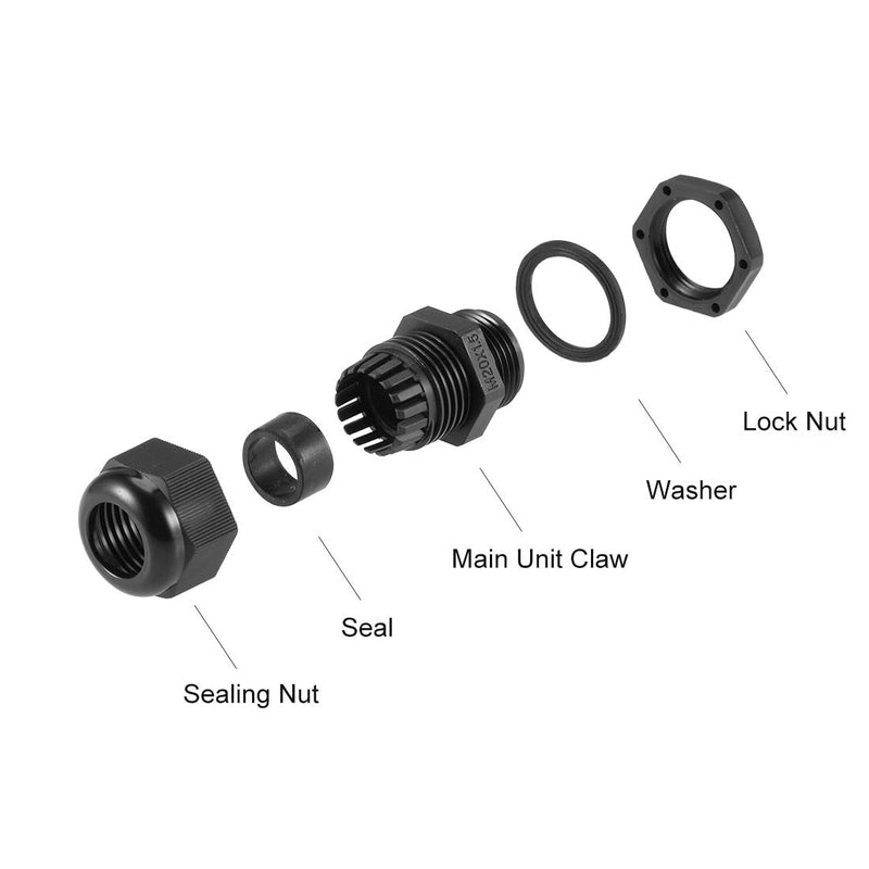 uxcell M20x1.5 Cable Gland 6mm-12mm Wire Hole Waterproof Nylon Joint Adjustable Locknut with Washer Black 10pcs M20