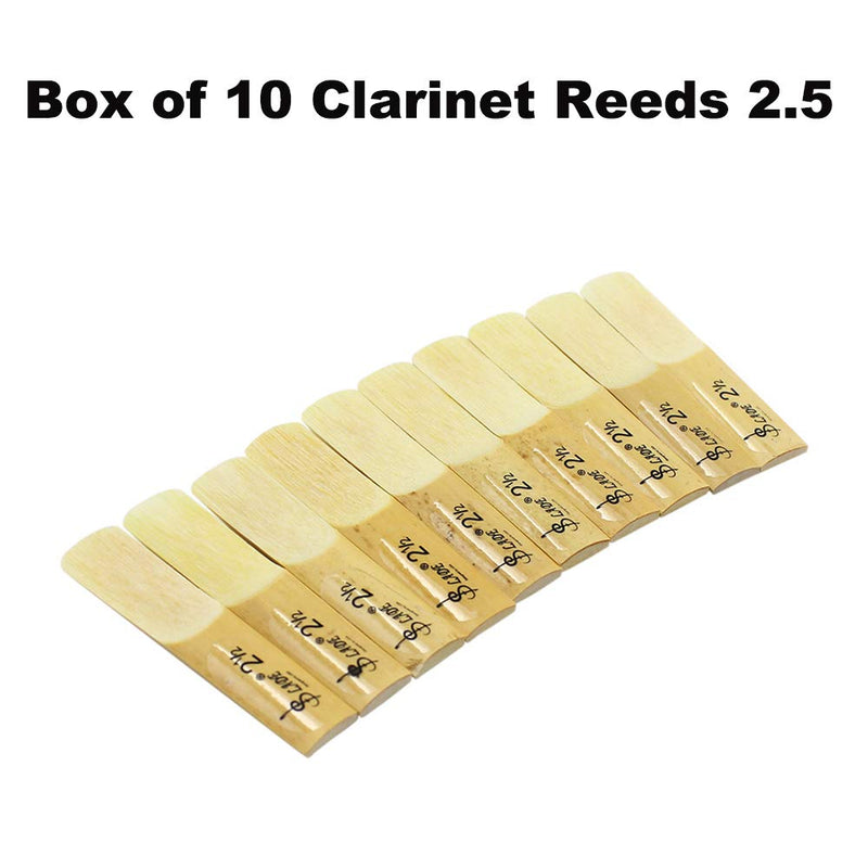 Clarinet Reed 2.5, Bb Clarinet Reeds Strength 2.5 with Plastic Case, Pack of 10