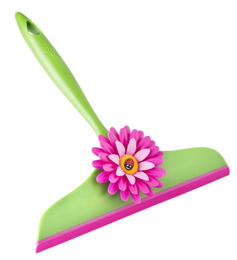[AUSTRALIA] - Vigar Flower Power Squeegee, Pink and Green, 9 inches, Space-Saving Hanging Hole for Quick-Drying 