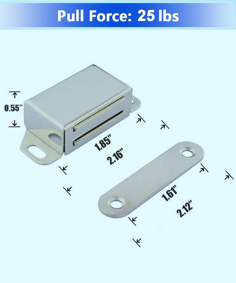 WOOCH Magnetic Door Catch - 25lb High Magnetic Stainless Steel Heavy Duty Catch for Kitchen Bathroom Cupboard Wardrobe Closet Closures Cabinet Door Drawer Latch (2.1 in Silver, 4-Pack) 4 Pack
