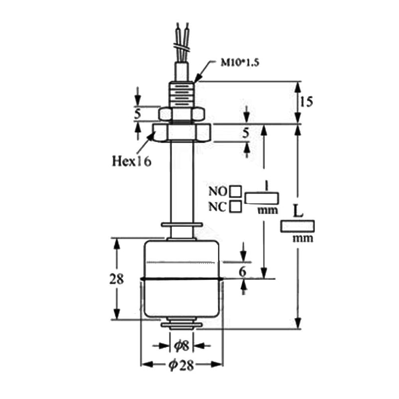 Liquid Level Sensor, 0~220V 100mm High Temperature Resistant Stainless Steel Water Level Sensor Float Switch