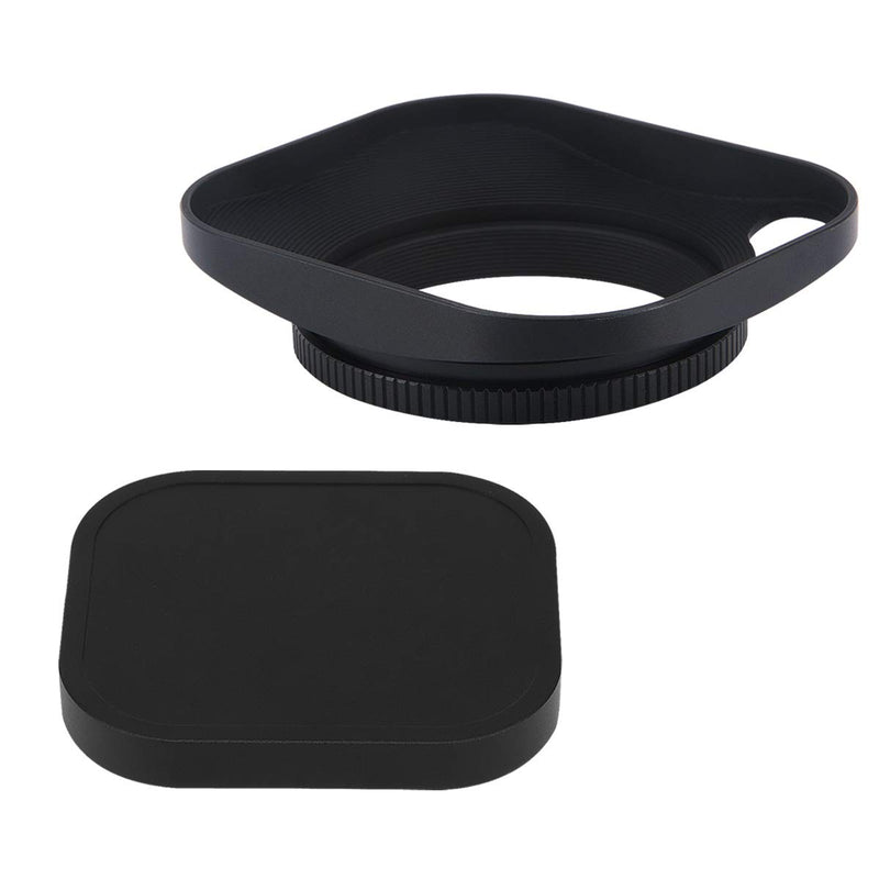 Haoge LH-B46P 46mm Square Metal Screw-in Lens Hood Hollow Out Designed with Cap for Leica Rangefinder Camera with 46mm E46 Filter Thread Lens Black