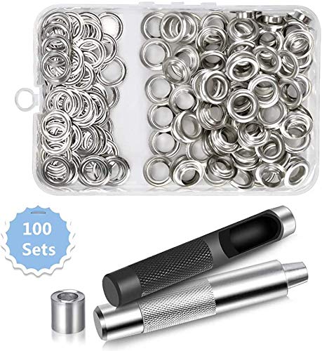 Bestgle 100 Sets 12mm Inner Dia. Metal Eyelets Grommets Tool Kit Siliver Brass Grommets Rings Tools for Leather Holes Decoration