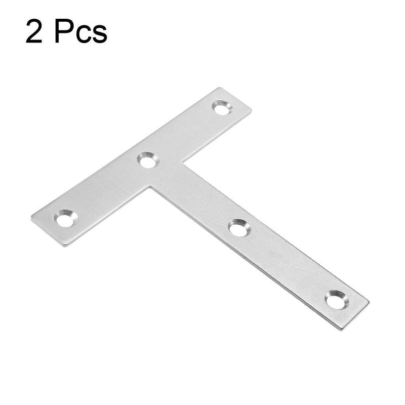 [AUSTRALIA] - uxcell Flat T Shape Repair Mending Plate, 120mmx120mm, Stainless Steel Joining Bracket Support Brace, Pack of 2 