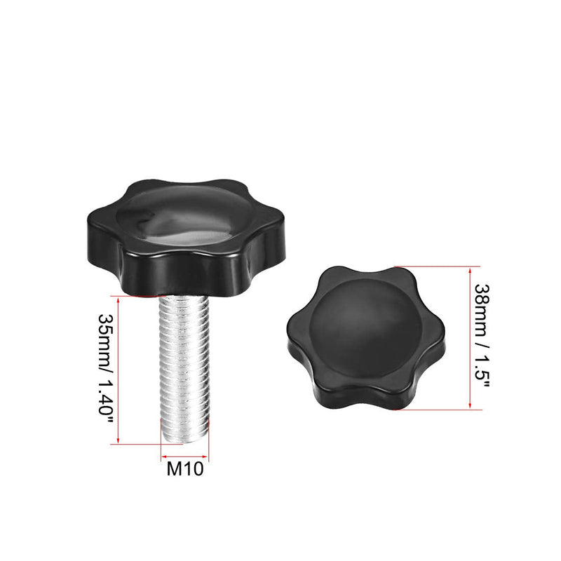 uxcell Clamping Screw Knob, 38mm Dia Plum Hex Shaped Grips Star Knob M10 x 35mm Male Thread, 4pcs M10*35