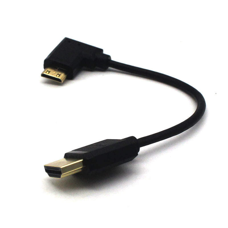 LOKEKE 4K Mini HDMI to HDMI 2.0 Cable Cord, Standard HDMI Male to 90 Degree Right Angle Mini HDMI Male Cable Adapter 4K*2K@60Hz Ethernet 3D Audio Return(0.15M, Right Angle) 0.49FT