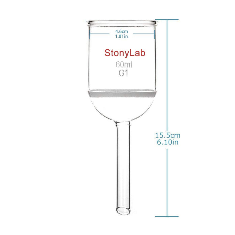 StonyLab Borosilicate Glass Buchner Filtering Funnel with Coarse Frit(G1), 46mm Inner-Diameter, 60mm Depth(60ml) 60 mL
