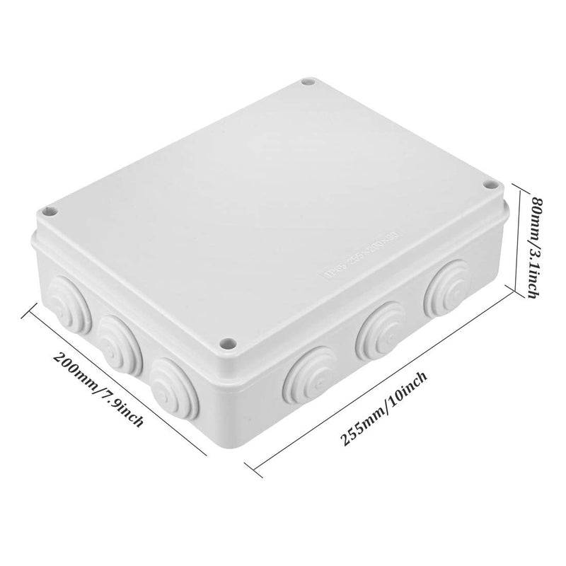 Awclub ABS Plastic Dustproof Waterproof IP65 Junction Box Universal Electrical Project Enclosure White 10"x7.9"x3.1"(255mmx200mmx80mm) 10"x7.9"*3.1"