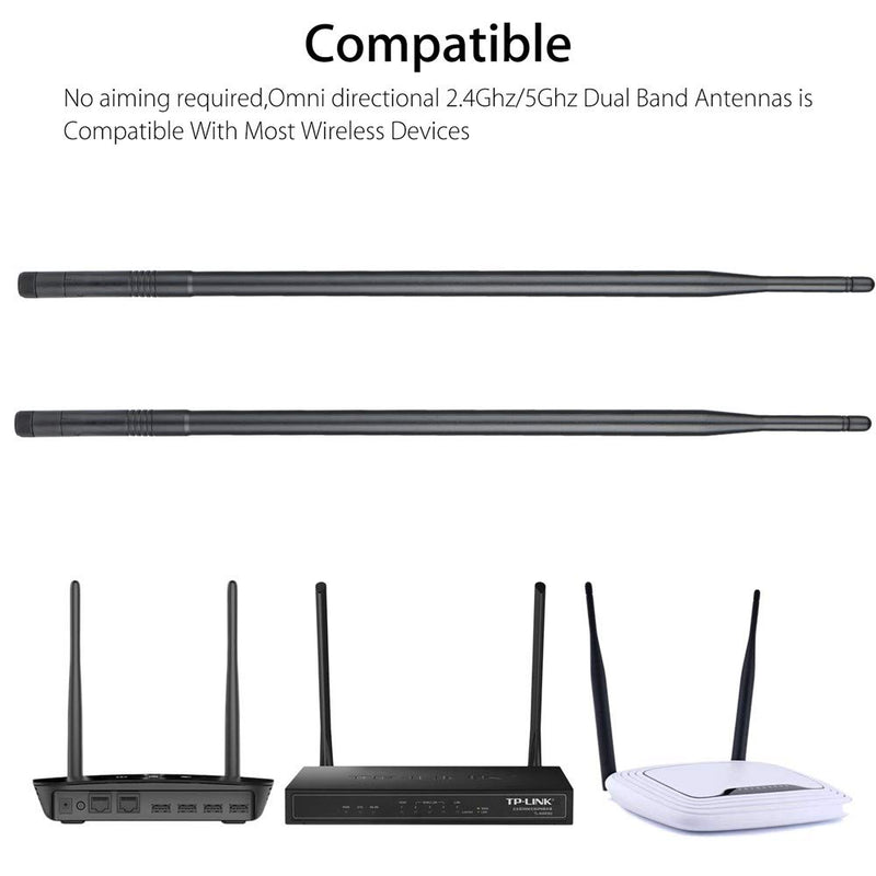 1.3ft 2X 10dBi WiFi Bluetooth Antenna Dual Band Omni Directional Antenna 2.4Ghz/5Ghz with RP-SMA Male Connector for Wireless Wi-Fi Router Network Devices PC Camera Thinkcentre
