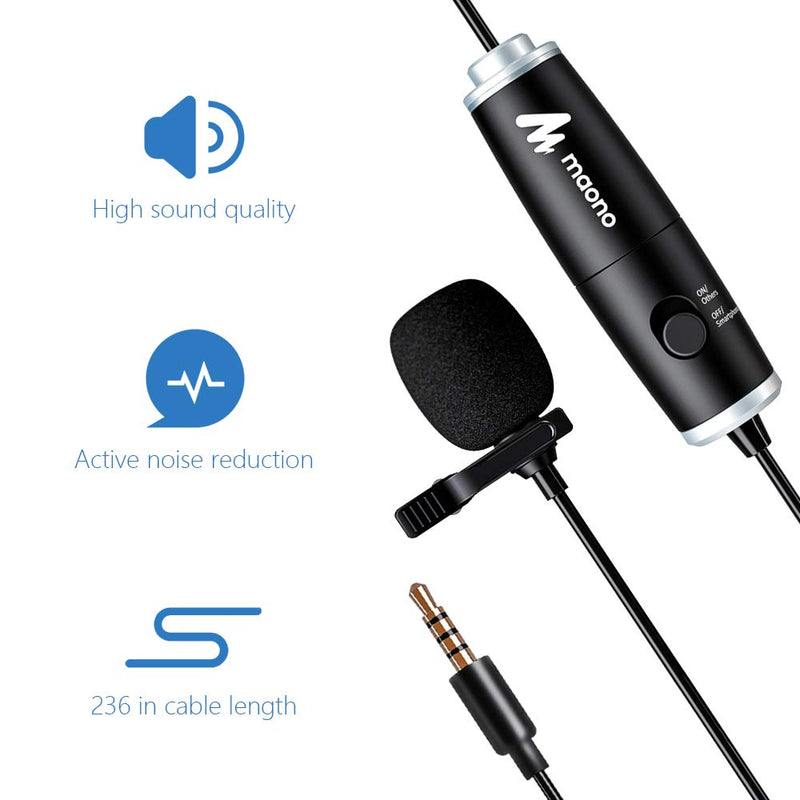 [AUSTRALIA] - Lavalier Microphone, MAONO AU-101 Hands Free Clip-on Lapel Mic with Omnidirectional Condenser for Podcast, Recording, DSLR,Camera, Smartphone, Sony,PC,Laptop (236 in) 