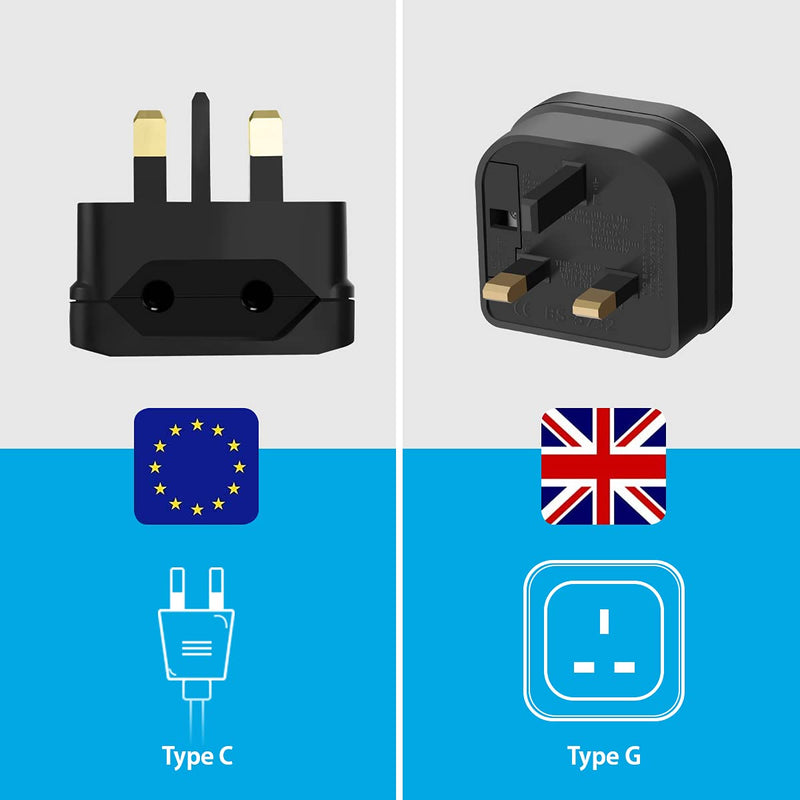 European to UK Plug Adaptor,AIEVE 2 Pin EU to UK 3 Pin Adapter Plug, EU to UK Plug Converter Euro Plug Adaptor UK Socket Adapter (3-Pack,Black) Black