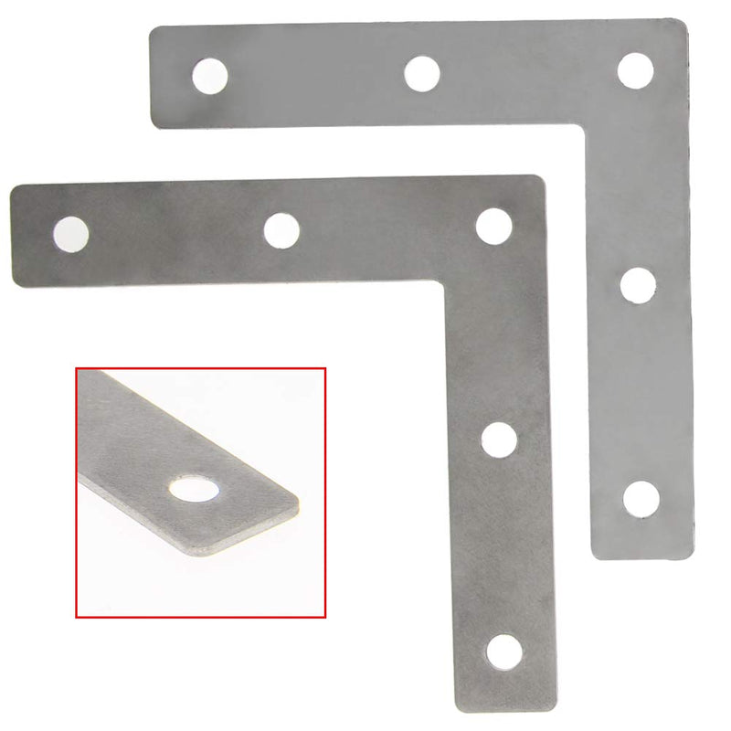 MroMax 5PCS L-Shaped Right Angle Bracket (L x W) Stainless Steel Right Angle Bracket Fastener Silver