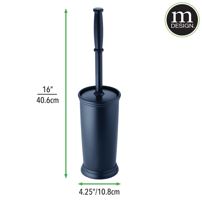 mDesign Compact Freestanding Plastic Toilet Bowl Brush and Holder for Bathroom Storage and Organization - Space Saving, Sturdy, Deep Cleaning, Covered Brush - Navy