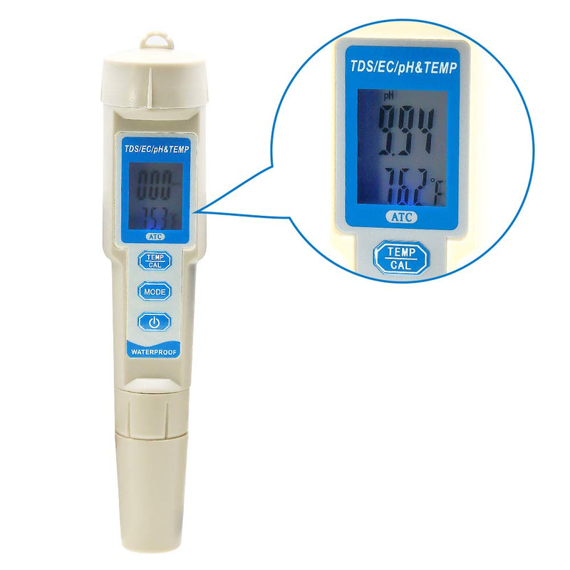 Handheld 4 in 1 PH EC TDS Temperature Meter Digital Water Quality Monitor Tester TDS PH Meter for Drinking Water Pools Aquariums