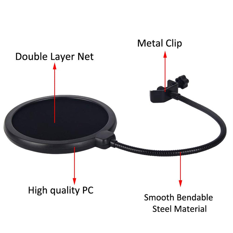 Supmico Microphone Pop Filter Mask Shield Swivel Sound Shield Guard Windscreen Double Layer Recording Studio Mic Screen