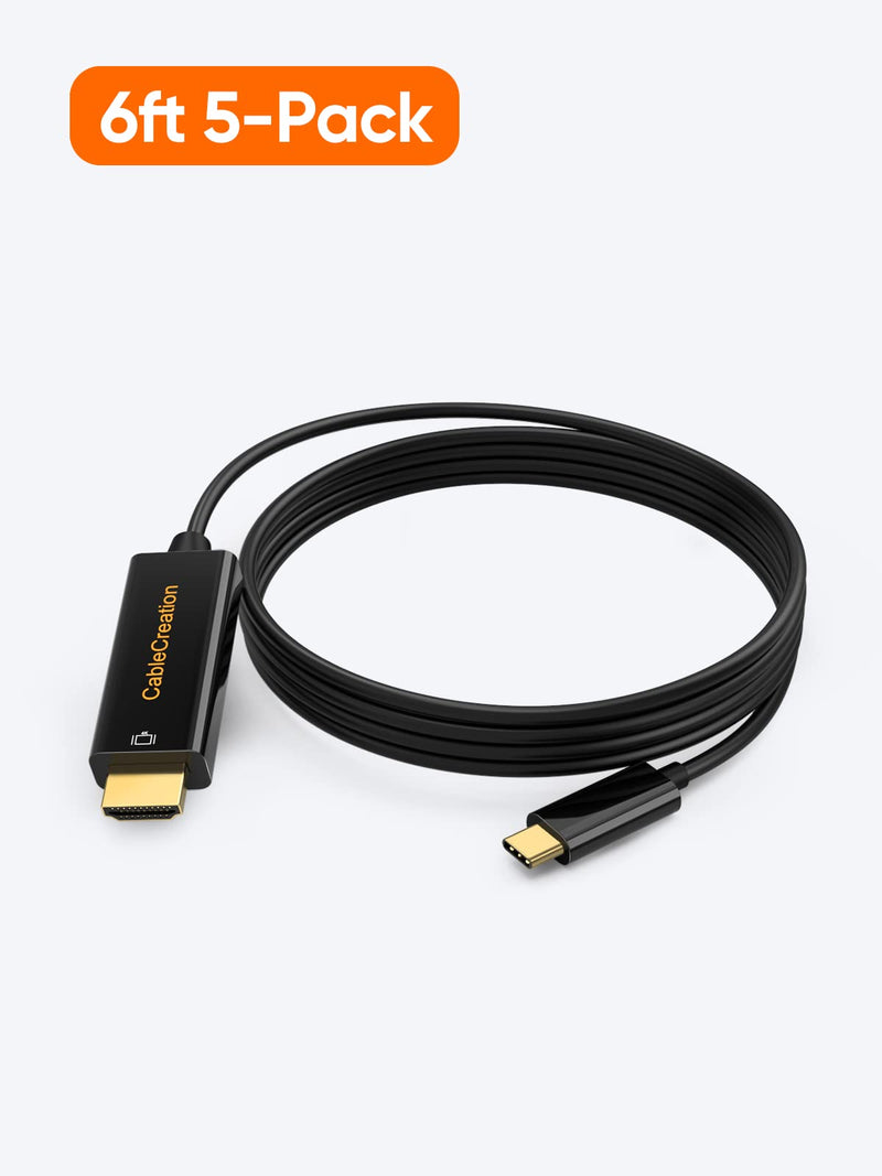 [AUSTRALIA] - USB C to HDMI Cable, CableCreation 6 FT 5-Pack USB Type C to HDMI Cable,Compatible with MacBook Pro 2019/2018, MacBook Air/iPad Pro/Mac Mini 2018, XPS 15, Yoga 920, S9 / S10, Black 6FT-5Pack 