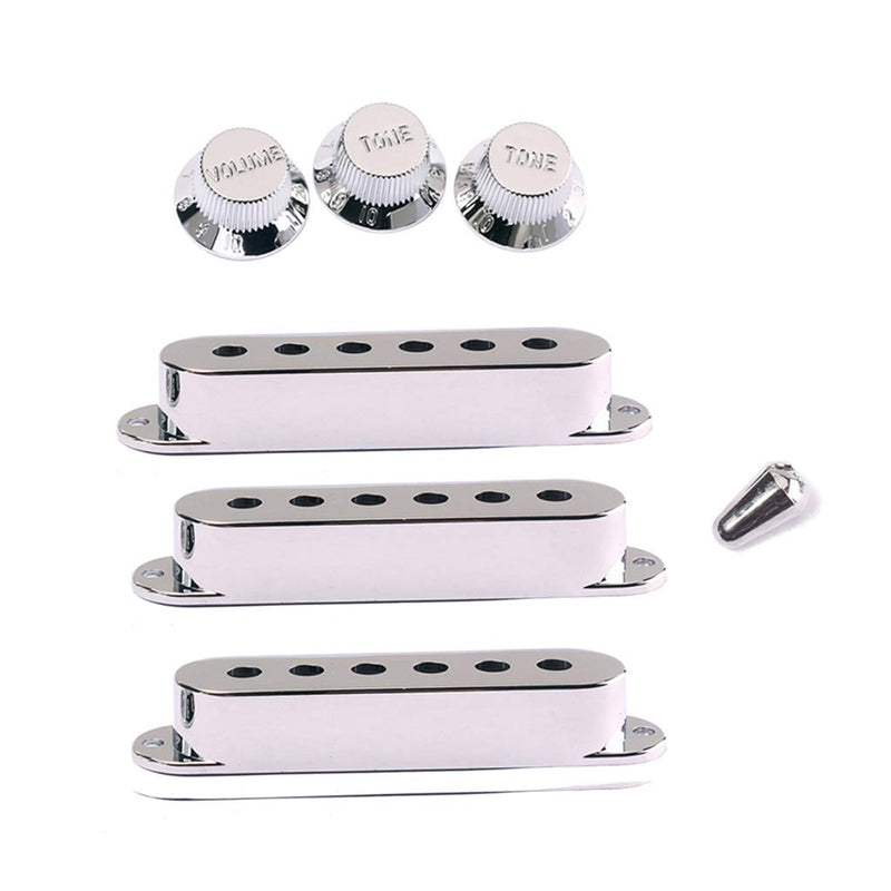 Alnicov 48/50/52mm Pickup Covers with 5 Way Switch Tip Cap for Strat Guitar Replacement, Chrome