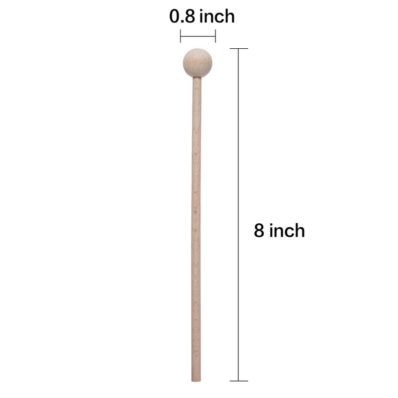 Wood Mallets Percussion Sticks for Xylophone, Chime, Wood Block, Glockenspiel and Bells, 8 Inch Long