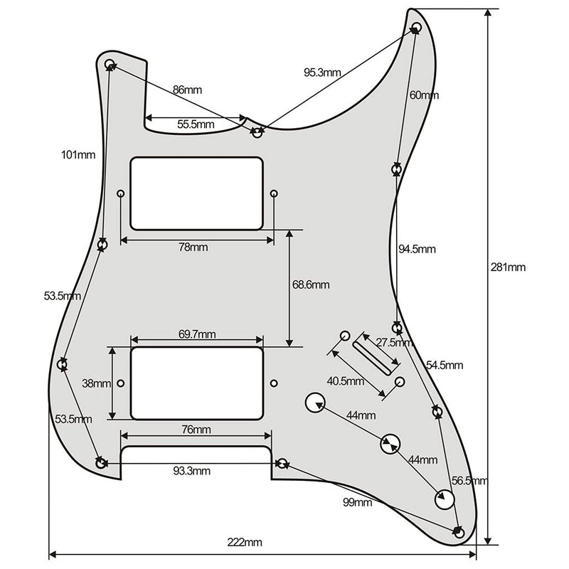 IKN 2 Humbucker Cut Pickguard HH Strat Guard and Tremolo Spring Back Plate for Americian Standard Stratocaster Guitar, 3-Ply Ivory White