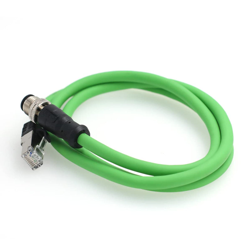 Eonvic M12 4 Pin D-Code to RJ45 Gigabit Cognex Industrial Camera Network Cord CAT5 Shielded Cables (Green, 1M) Green