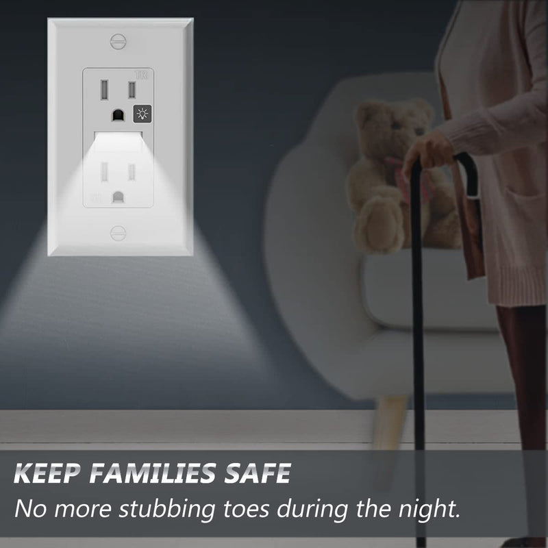 SOZULAMP Decorator Receptacle Outlet with LED Night Light,15A 125V,2 Pole 3 Wire,Tamper Resistant(TR) Electrical Standard Wall Outlets with Nightlight (4 Pack,White) Tamper Resistant White 4