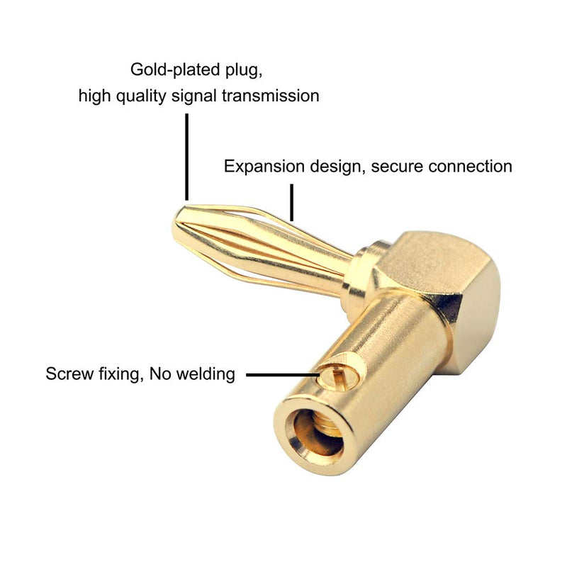 VCELINK Banana Plugs 90 Degree Speaker Connectors Plugs Right Angle Gold Plated 8 pcs