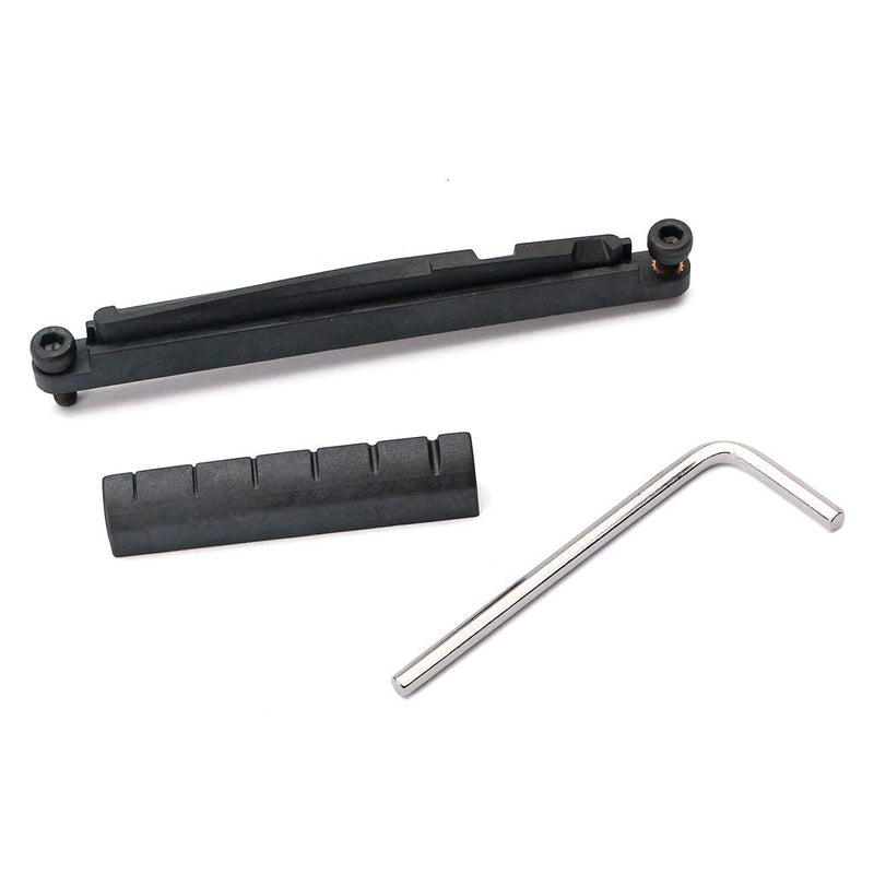 Alnicov Guitar Brigde Saddle Set,Adjustable Lifting Guitar Brigde Saddle Upper Lower Nut Set for 6 String Acoustic Folk,Black