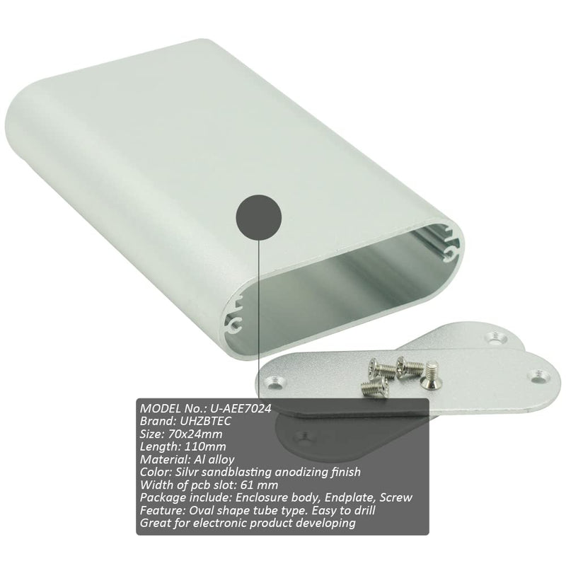 UHZBTEC Small Size Handheld Oval Shape Aluminum Extruded Enclosure Box for Electronics Silver 4.33 x 2.75 x 0.74 inch ( L x W x H ) U-AEE7024:110x70x24mm
