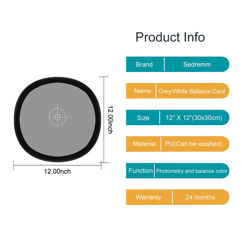 Sedremm Gray/White Balance Card,12x12 Inch (30x30cm) Portable Focus Board Two Sides Double Face 18% Grey/White Balance Reference Card with Carry Pouch for Canon Nikon Sony 30x30cm