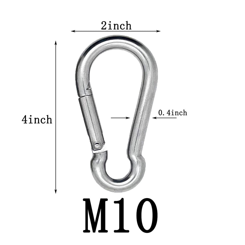 4 Inch Spring Snap Hook Carabiner, 304 Stainless Steel Snap Hook Heavy Duty Carabiner Clip for Carabiner Outdoor, 2 Pack