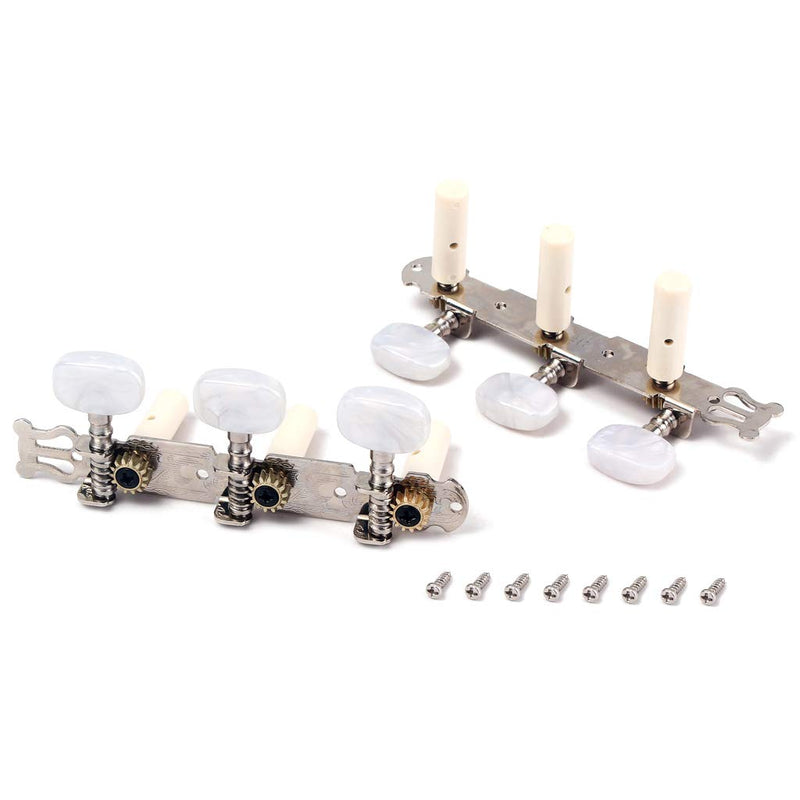 Alnicov 2 Pcs Guitar Machine Heads Tuning Pegs Tuning Keys Tuners For Classical Guitar With Mounting Screws, 3L 3R Chrome, White