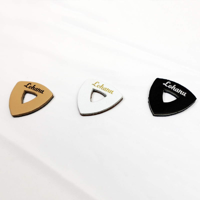 Leather Picks for Ukulele, Guitar and Bass by Lohanu - With Easy to Hold Triangle Shape Cutout - Produces Richer Warmer Natural Tone