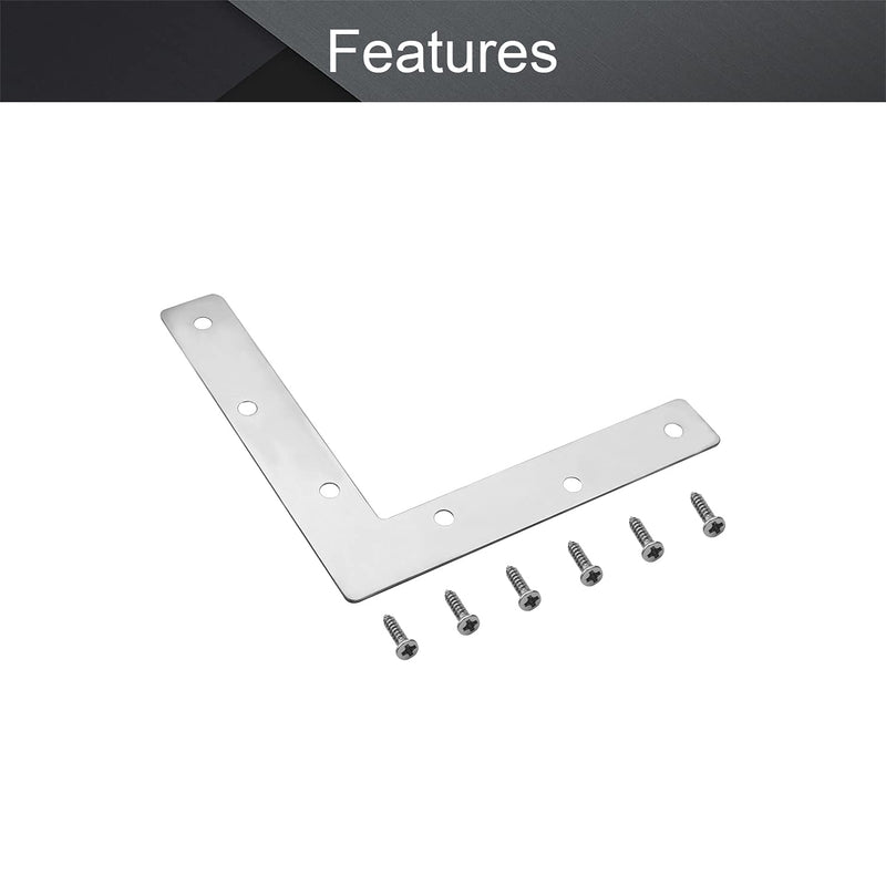 MroMax 2PCS L-Shaped Right Angle Bracket (L x W) Stainless Steel Right Angle Bracket Fastener Silver