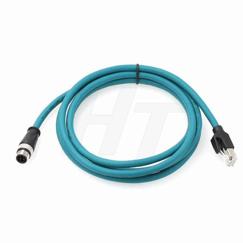 HangTon Industrial M12 4 Pin D-Coded Male to RJ45 Ethernet Cat5e Cable for Sensor Machinery 2M 2.0 Meters