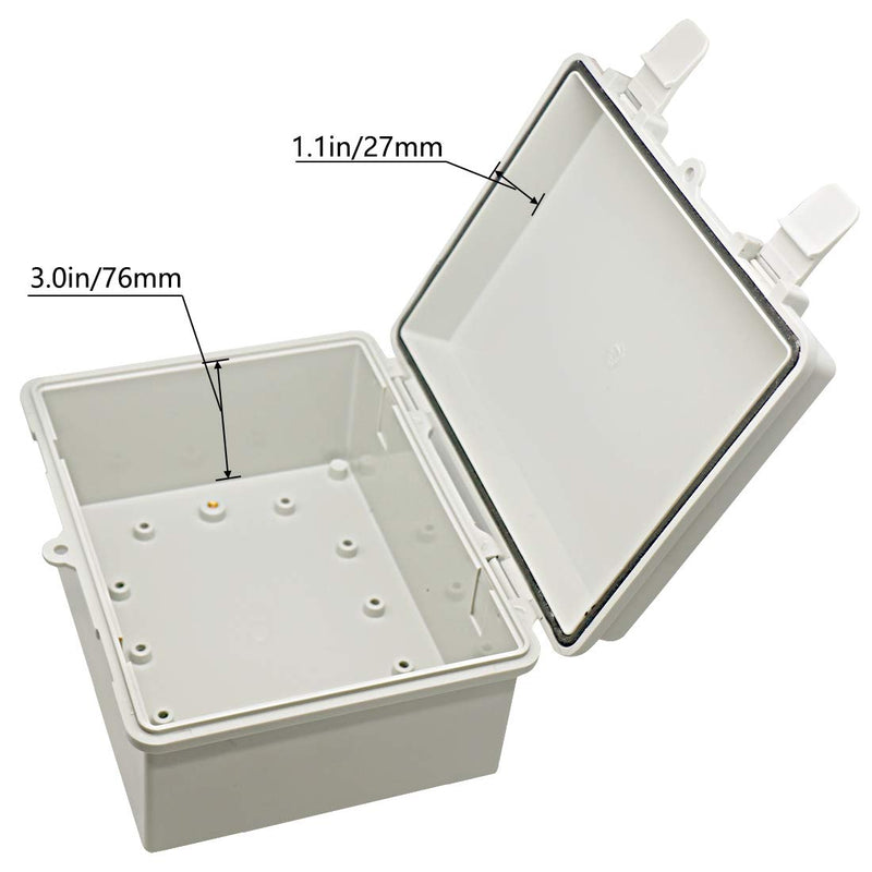 Zulkit Junction Box ABS Plastic Dustproof Waterproof IP65 Electrical Boxes Hinged Shell Outdoor Universal Project Enclosure 8.7 x 6.7 x 4.3 inch (220x170x110 mm) 8.7" x 6.7" x 4.3"