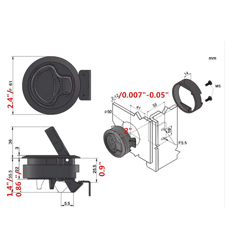 Flush Pull Latch Slam Latch 1/4" Marine Hatch Latch Round for Boat Deck RV Cabinet Door Drawers 2 Pack (Off-White, Non-Locking)