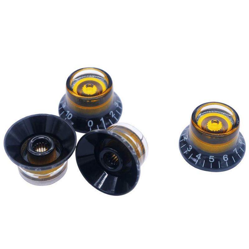 mxuteuk 4pcs Custom Bell Knobs Black w/Gold Custom Electric Guitar Bass Top Hat Knobs Speed Volume Tone AMP Effect Pedal Control Knobs KNOB-S24