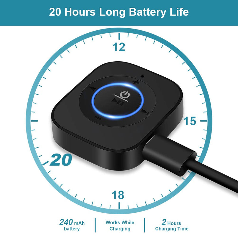 Golvery Bluetooth Receiver for Old Speaker with Latest Bluetooth V5.3, 20-Hour Battery Life, Handsfree Calls, Dual Connection to 2 Cell Phones, Built-in Microphone, for Wired Headphones, Home Stereo Black(J207)