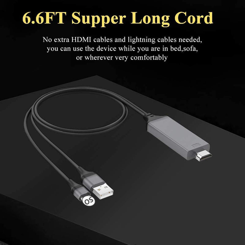 [Apple MFi Certified]Compatible with iPhone iPad to HDMI Adapter Cable,1080P Digital AV Connector Cord for iPhone12/11/11pro max/XR/XS/X/8/7 iPad Pro Air Mini iPod to TV/Projector/Monitor-6.6ft Black