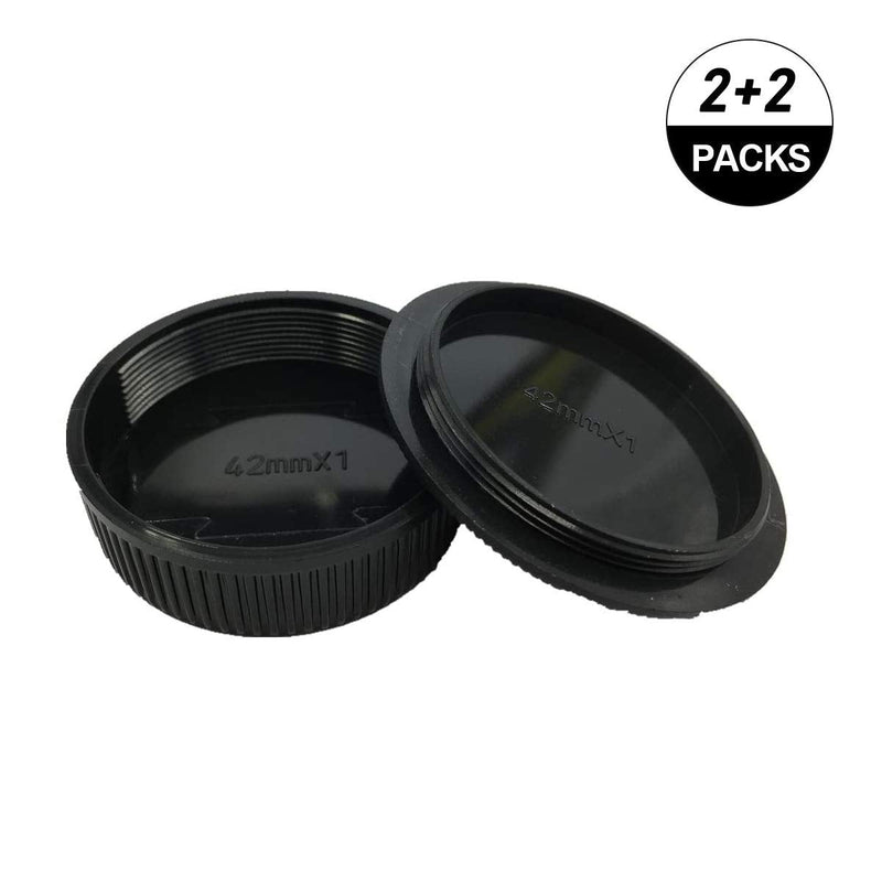 WH1916 Camera Body Cover & Rear Lens Cap for M42 Screw Mount 35mm SLR Film Lens [2+2 Pack]