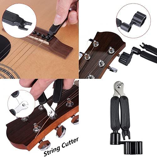Pinsheng 6Pcs Guitar Brige Pins in Copper & 1 Piece 3-in-1 Guitar String Puller in Black, Copper Guitar Bridge Nail Acoustic Guitar String Winder Puller, Guitar Nut Replacement Tool Set