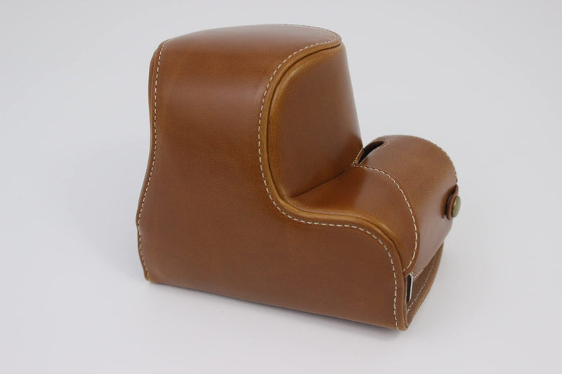 ZV-E10 Case, BolinUS Handmade PU Leather FullBody Camera Case Bag Cover for Sony ZV-E10 ZVE10 with 16-50mm lens Bottom Opening Version + Neck Strap + Mini Storage Bag (Brown) Brown