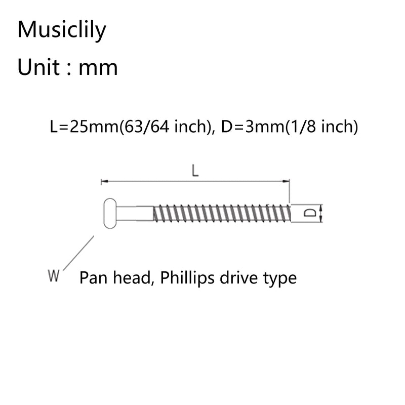 Musiclily 3 * 26mm Humbucker Pickup Mushroom Flat Screws,Chrome(20 Pieces) 3*26mm