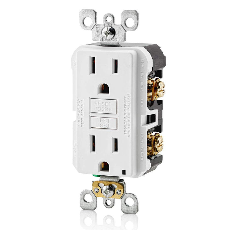 Leviton GFNT1-W Self-Test SmartlockPro Slim GFCI Non-Tamper-Resistant Receptacle with LED Indicator, Wallplate Included, 15-Amp, White 15 Amp