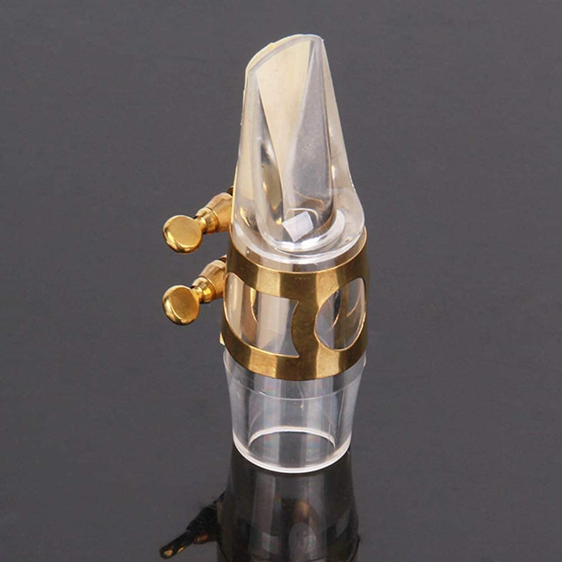 Alnicov Alto Sax Saxophone Transparent Mouthpiece with One Reed Golden Plated Ligature and Plastic Cap