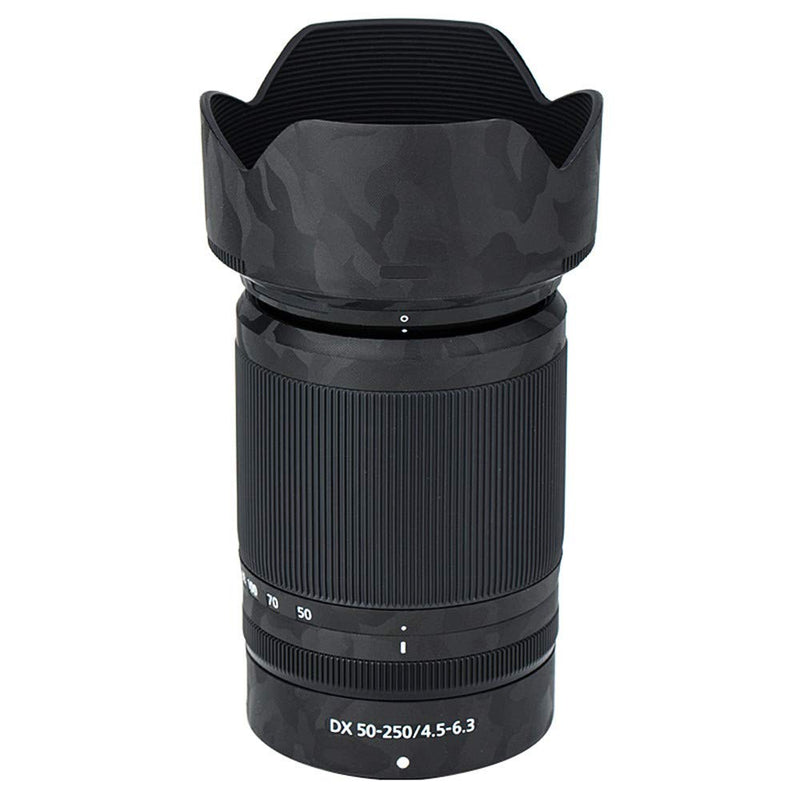 Anti-Scratch Lens & Lens Hood Cover Skin Sticker Protector Film for Nikon Nikkor Z DX 50-250mm F4.5-6.3 VR Lens & HB-90A Lens Hood Skin Guard Shield on Nikon Z 50 Z50 - Shadow Black Camouflage Pattern