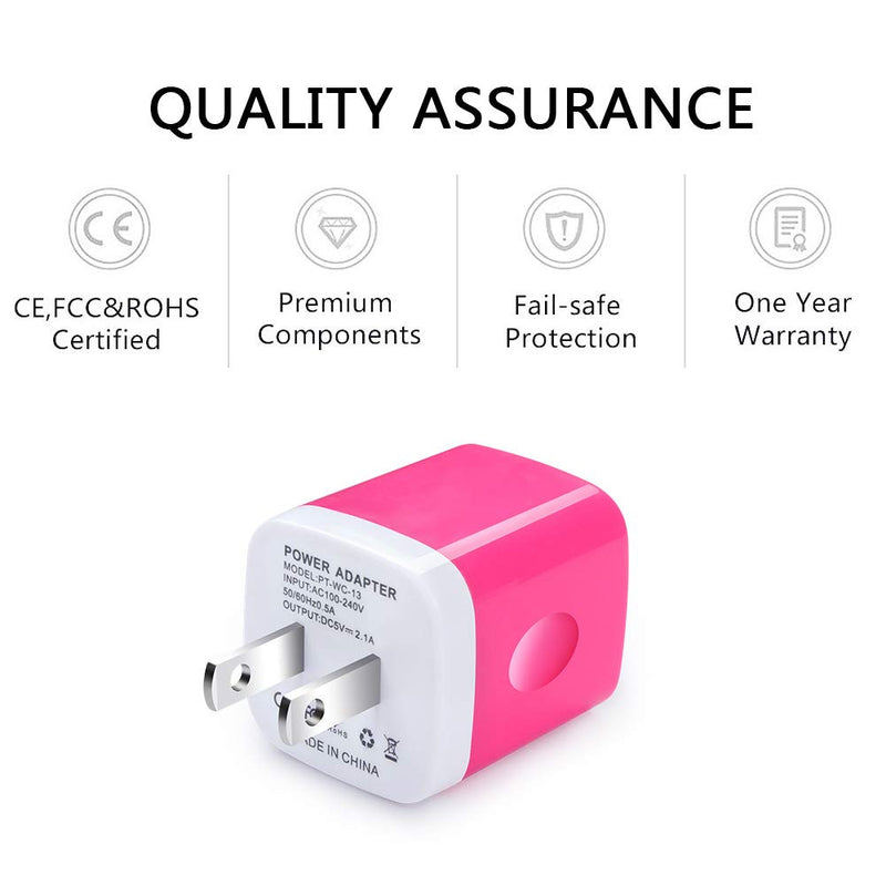 Fast USB Plug, 3Pack AILKIN USB Wall Charger 2.1A/5V Dual Charger Adapter Power Station Cube Plug Phone Charging Boxed Block Base Brick for iPhone 13 12 Pro, iPad, Samsung Galaxy, LG, Moto Handset Pink