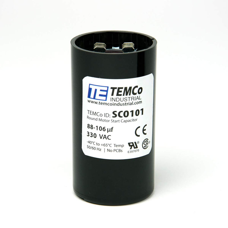 TEMCo 88-106 uf/MFD 330 VAC Volts Round Start Capacitor 50/60 Hz AC Electric - Lot -1 88-106 uf (1 Pack)