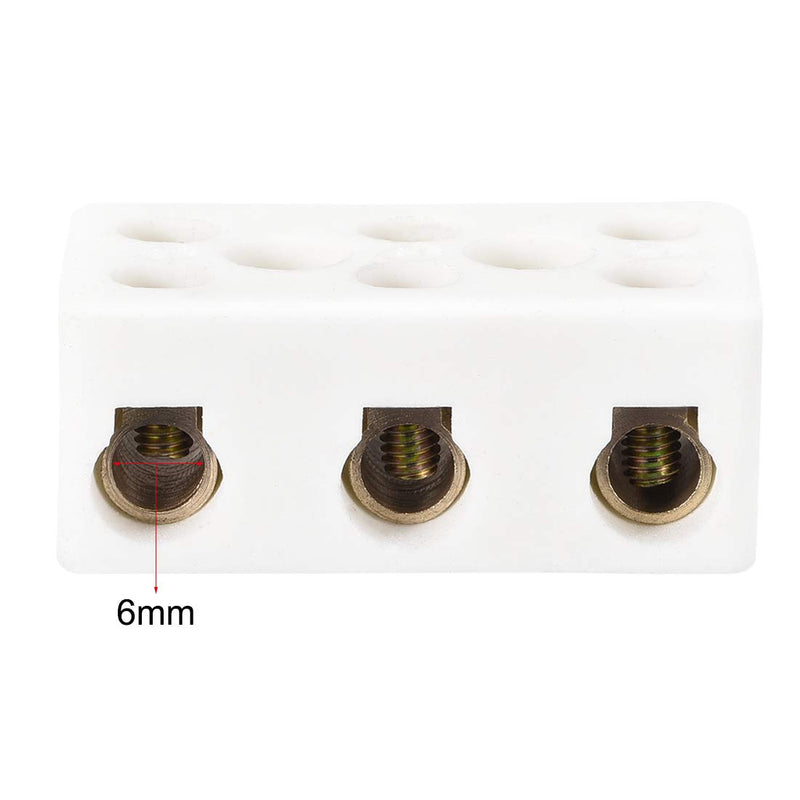 uxcell 3 Way Ceramics Terminal Blocks High Temp Porcelain Ceramic Connectors for Electrical Wire Cable 2pcs